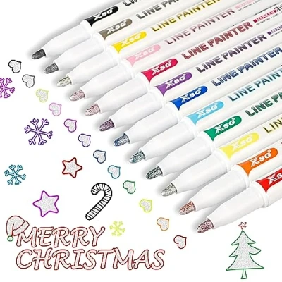 Image of ABEIER outline Marker Pens,Super Squiggles Double Line Pen,12 Colors Doodle Dazzle pens,Silver Metallic Markers self Pens for Art,Drawing
