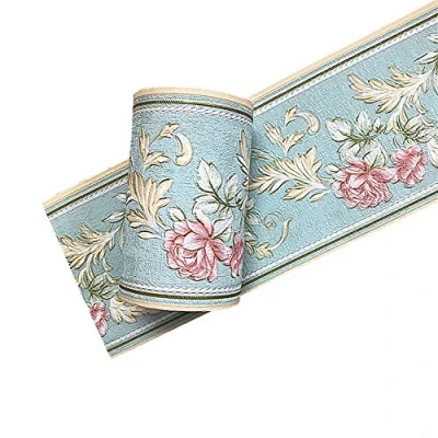 Image of Simplemuji Self Adhesive PVC Vintage Flower 3D Waterproof Wall Border Decor Removable Kitchen Bathroom Tiles Stciker 10CM by 5M (Light Green)