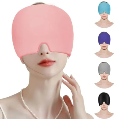 Image of MOLHEM Migraine Relief Cap,Headache Cap,Reusable Therapy and Headache Cap,Gel Surround Ice Pack Mask for Migraine,Sinus, Stress, Frontal Headaches, Puffy Eyes(Pink)