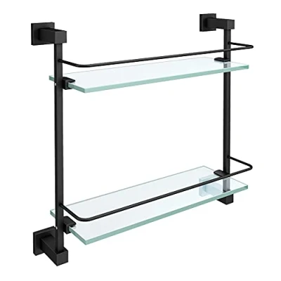 Image of Double Glass Bathroom Shelf Matte Black