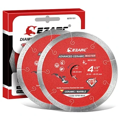 Image of Diamond Cutting Discs EZARC 115mm Continuous Rim Blade for Wet Cutting, Clean Precise on Ceramic, Tile, Porcelain, Advanced Marble (2 Pack)