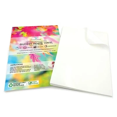 Image of Evergreen Goods 20 Sheets A4 Glossy White Printable Sticker Vinyl Waterproof Inkjet &amp; Laser Printing Self Adhesive Sticky Back Label