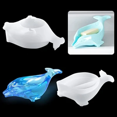 Image of Rolin Roly Animal Resin Mould Soap Dish Silicone Mold Dolphin Storage Box Moulds Jewelry Epoxy Casting Molds for DIY Crafts Crystal Home Bathroom Decoration