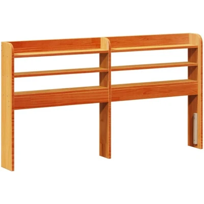 Image of vidaXL Solid Pinewood Headboard with Shelves Wax Brown, 140 cm Freestanding Storage Solution for Small Bedrooms
