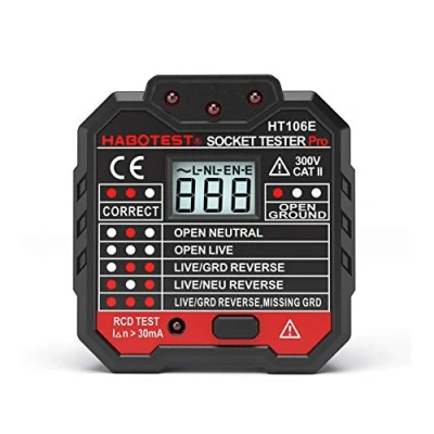 Image of amropi Electric Socket Tester with Voltage Backlight LCD Display Advanced RCD Testing UK Plug (1 Tester)