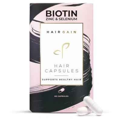 Image of Hair Gain Biotin Supplement for Growth Promotes Fuller, Thicker with Enhanced Vitamins Complex Hair, Skin &amp; Nails Support Women Vegan Capsules 1 Month Supply