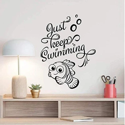 Image of Just Keep Swimming Wall Decal Finding Nemo Dory Art Poster Fish Bathroom Quote Vinyl Sticker for Kids Room Bedroom Decor 57X76Cm