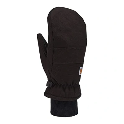 Image of Carhartt Men&#039;s Insulated Duck Synthetic Leather Knit Cuff Mitt Cold Weather Gloves, Black, XX Large
