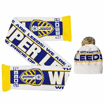 Image of Leeds Utd Winter Warmers Ski Hat &amp; Scarf Gift Set (100% Acrylic), Fans Match Day