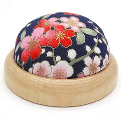 Image of Froiny Pin Cushion Wooden Base Round Needle Cushions Japanese Style Sewing Holder for Jewelry Quilting DIY Crafts