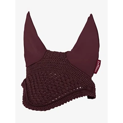 Image of LeMieux Vogue Fly Hood in Burgundy with Close Knit Crochet High Density Ear Fabric Comfortable Fit Sport Horse Wear X Large