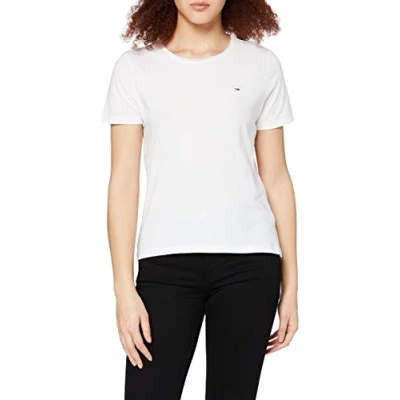 Image of Tommy Jeans Women&#039;s TJW Slim Jersey C Neck T Shirt, White, S