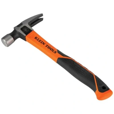 Image of Klein Tools H80820 Straight Claw Hammer, 20 Ounce, Fiberglass Non Slip Shock Absorbing Grip Handle with Tether Hole, 13 Inch