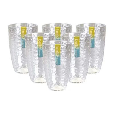Image of &quot;Bello&quot; Set of 6 Tall Clear Re usable Plastic Tumbler Ideal for Picnics, BBQs &amp; Parties