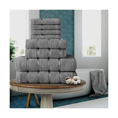 Image of FAIRWAYUK 8 Piece Towels Bale Set for Bathroom, Ultra Soft Premium Quality Water Absorbent Towel Gift Sets, 100% Egyptian Cotton, 4x Face 2x Hand Bath Towels, Silver