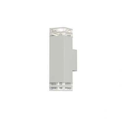 Image of Konstsmide Handmade Outdoor Wall Light Mains Powered/Pollux Double Up Down Modern Lantern/2x7 Watt Max GU10 Lamp/Clear Acrylic Glass Lens/Aluminium/IP44/White Outside