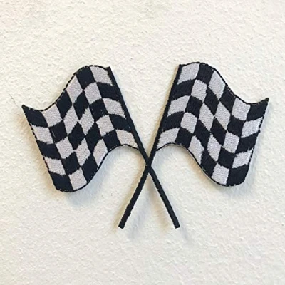 Image of Formula one Racing Checkered Flag Iron on Sew Embroidered Patch