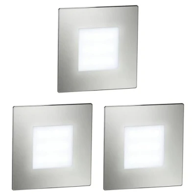 Image of ledscom.de 3 LED Staircase Light/recessed Wall Light FEX for Indoor and Outdoor use, Angular, Stainless Steel, 85 x 85mm, Cool White