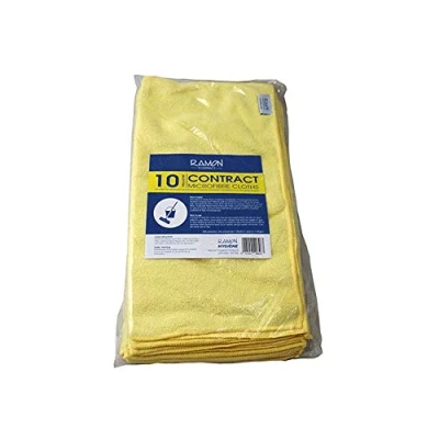 Image of Ramon Contract 10 Microfibre Cloths, 40 x cm, Streak Free, Car, Kitchen, Bathroom &amp; House Cleaning Rags, Yellow