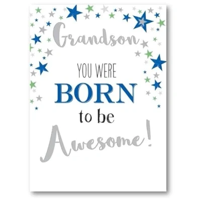 Image of Noel Tatt Grandson Birthday Card Born to be Awesome Embossed with Foil Details Eco Friendly and Recyclable