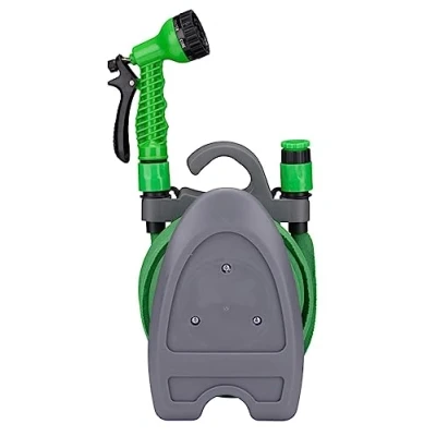 Image of Kinzo Flexible Garden Hose 10 m Includes Accessories and Holder Nozzle with 7 Spray Modes Plastic Green/Grey
