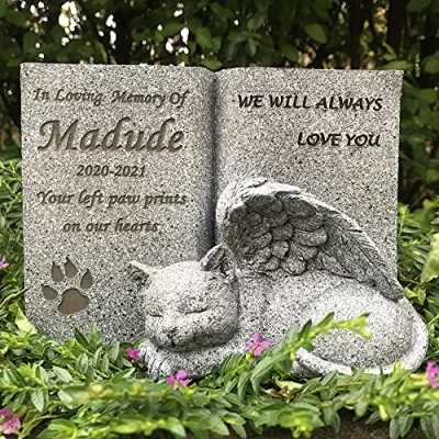 Image of CUDMORERBE Personalized Cat Angel Pet Memorial Grave Marker Tribute Statue, Stone, Sympathy Loss Gift for Cat, Customizable Name and Date