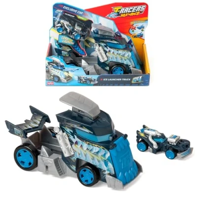 Image of T Racers MIX&#039;N Race ice Launcher truck with details. Includes 1 exclusive vehicle press the trigger to launch. Compatible other Mix &#039;N