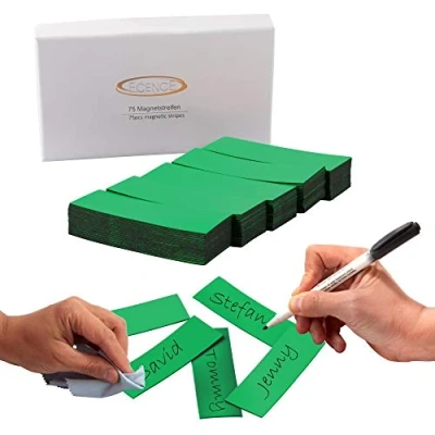 Image of ECENCE Dry Erase Magnetic Labels 75pcs Reusable Name Tags 2.36inchx0.79inch Writable Sticker Notes for Whiteboard Refrigerator Locker Classroom Green