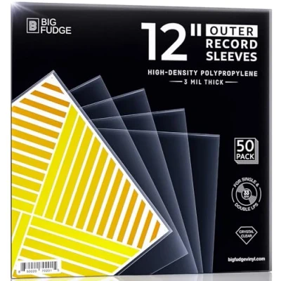 Image of Big Fudge Vinyl Record Outer Sleeves 50x Crystal Clear LP Album Covers in High Density Polypropylene Transparent Protective Cover for 12&quot; Records 3 mil Thick