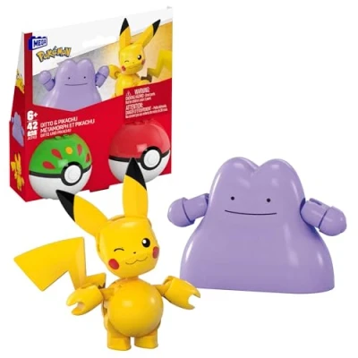 Image of MEGA Pokémon Action Figure Building Toys Set, Poké Ball 2 Pack, Pikachu and Ditto with 42 Pieces, for Kids, JCT43