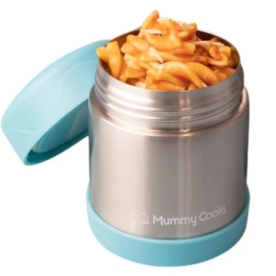 Image of Mummy Cooks Insulated Children&#039;s Food Flask 300ml (Blue) Free Stickers
