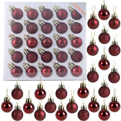 Image of Christmas Concepts® Pack of 25 25mm (1&quot;) Mini Tree Baubles Shiny, Matte &amp; Glitter Decorated (Rioja Red)