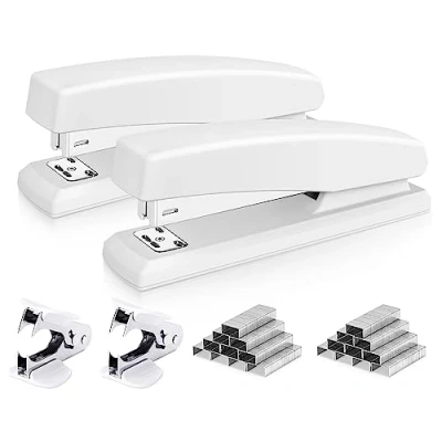 Image of Deli Stapler, Desktop 2 Pack, Office 25 Sheet Capacity, Includes 2000 Staples and Staple Removers, White