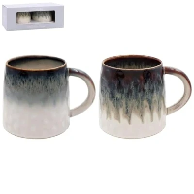 Image of Lesser &amp; Pavey Reactive Glaze 2S Mugs 2ASST Ceramic Coffee Set for Home or Work Designed by Elements Lovely Tea, Hot Drinks