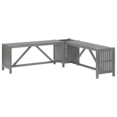 Image of vidaXL Solid Acacia Wood Garden Corner Bench with Planter Grey Modern OutDoor Patio and Deck Furniture