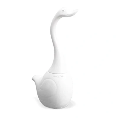 Image of Happy Fox Toilet Brush and Holder,Ceramic Base With Swan long Handle For Bathroom Cleaning Accessories…