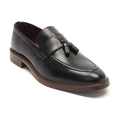 Image of Thomas Crick Men&#039;s Clayton Loafer Tassel Formal Leather Slip On Shoe Black
