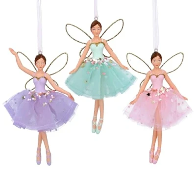 Image of Gisela Graham Pastel Fairy Christmas Tree Decorations set of three