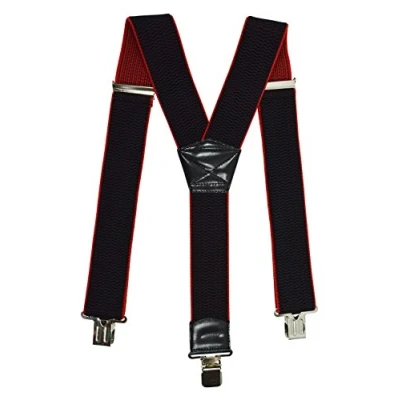 Image of Olata Men&#039;s Heavy Duty Y Shape Braces/Suspenders with Extra Wide Straps 5cm. Black/Red