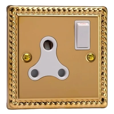 Image of Varilight 1 Gang 15A Round Pin Plug Socket Georgian Brass XGRP15AW