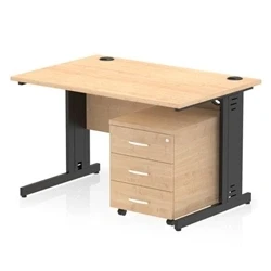 Image of Impulse 1200x800 Desk Maple/Black Cable Managed 3 Drawer Mobile Ped