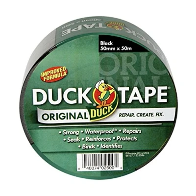 Image of Duck Original Black Tape, 50mm x 50m, Improved Formula High Strength Waterproof Gaffer and Duct Adhesive Cloth Repair Tape