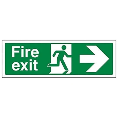 Image of V Safety 14004AX Fire Exit Arrow Right Sign Landscape 300 mm x 100 2 Super Strong PETG