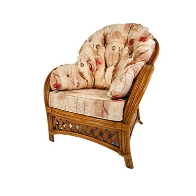 Image of Hartfords Relpacement cushions for a Wrap round Suite of Conservatory Cane Furniture (CUSHIONS ONLY) (1 x Chair, Poppies Peach)