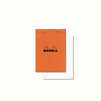 Image of RHODIA 16600C Stapled Notepad N16 Orange A5 Lined 80 Detachable Sheets White Clairefontaine Paper g/m² Coated Card Cover Pack of 10 pads