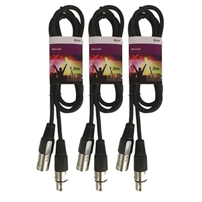 Image of 3 x QTX 1.5M DMX Lighting XLR Signal Cable Lead