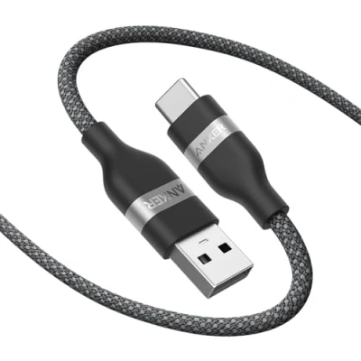 Image of Anker USB 2.0 Cable, Upcycled Braided to C Cord, A Charging Cord for iPhone 16/15 Series, MacBook Pro, Samsung Note20, iPad Air, and More (6ft)