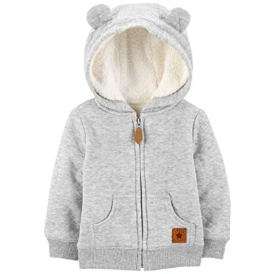 Image of Simple Joys by Carter&#039;s Baby Hooded Sweater Jacket with Sherpa Lining Fleece, Grey, 3 6 Months