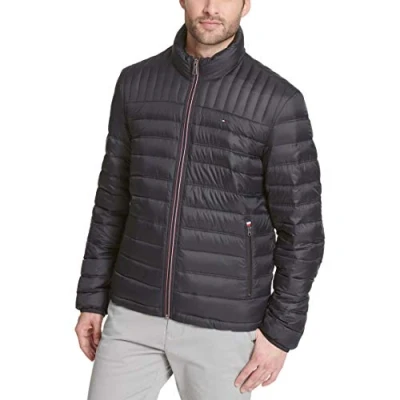 Image of Tommy Hilfiger Men&#039;s Lightweight Down Alternative Packable Puffer Jacket Coat, Black, XXL