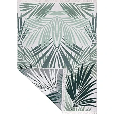 Image of Jimri Fashion4Home Short Pile Boho Kilim Rug, Living Room Bedroom and Kitchen Rug Runner, Hallway Children&#039;s Palm Green/White, Green: 80 x 150 cm